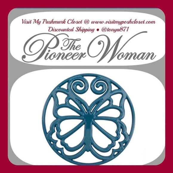 🦋 EUC Pioneer Woman Timeless Treasure Teal Cast Iron Butterfly Trivet - Picture 3 of 7